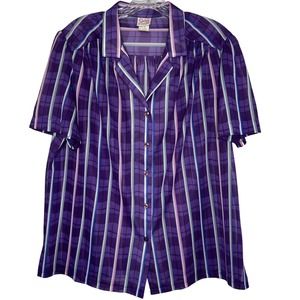 Graff Vintage Womens Button Down Shirt Purple Plaid/Striped Print Blouse Size 20